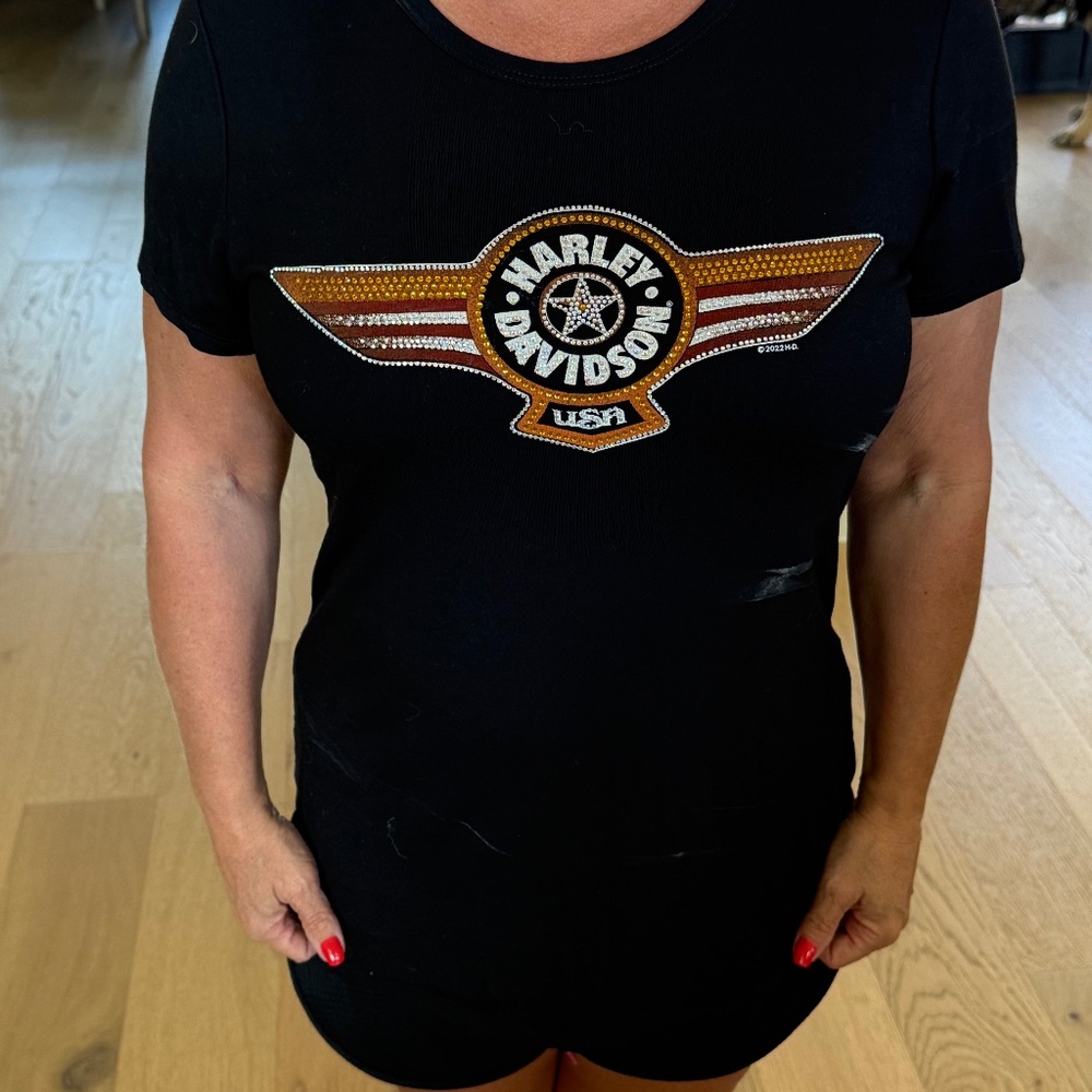 Harley Davidson Black Bling Top, Size Large, Short Sleeve